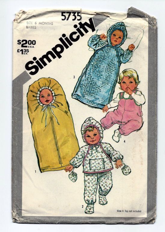 Simplicity 5735 Babies LayetteBunting, Pants and Top, and Overalls.