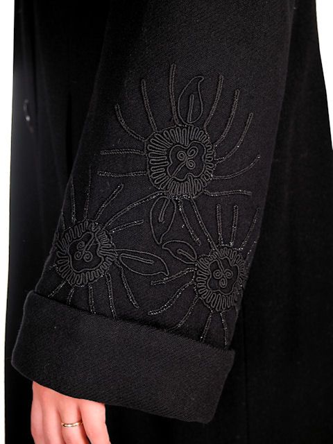 Vintage Black Wool Swing Coat Fab Sleeve Beading Details 1940s M XL 
