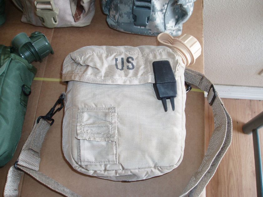 Surplus Military US Army 2 QT CANTEEN w/ Tan POUCH, STRAP, ALICE clips 