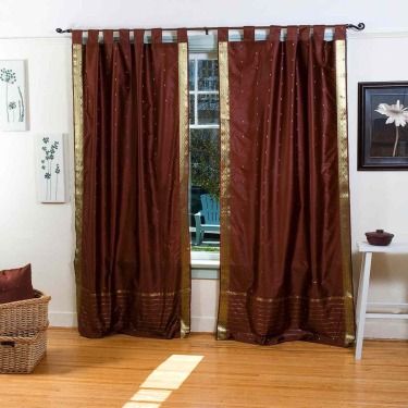 Indo Brown Tab Top Sari Sheer Curtain Drape Panel 84  