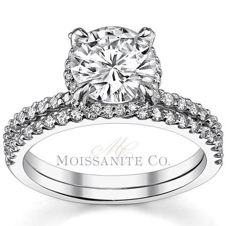 9mm Round Moissanite Engagement Ring Wedding Set  