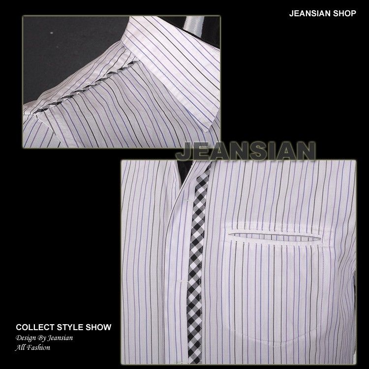 3mu Mens Designer Slim Short Shirt Top Tie Style Strip Black/White M L 