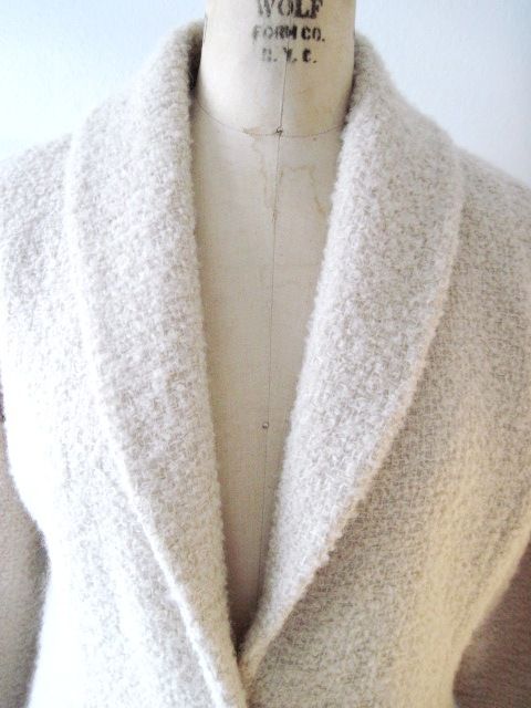   Winter White Italian Wool Boucle Shawl Collar Jacket   Med  
