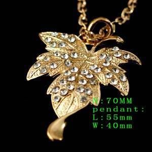 d6552 Lady 70cm Chain Gorgeous Gold Crystal Leaf Shape CZ Inlay 