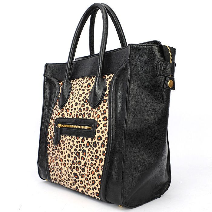 Gossip Girl Leopard PU Leather Luxury fur Luggage Tote Smile Bag 