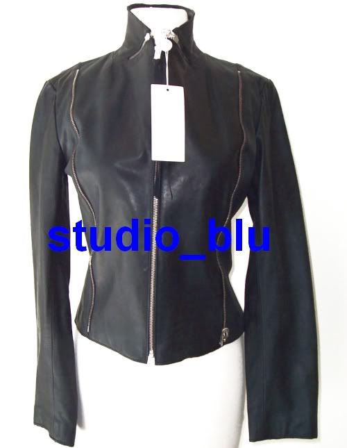MARTIN MARGIELA MM6 Black Leather Zipper Biker Jacket 42  