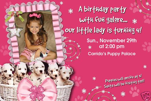 Personalized Photo Girl Pink Puppy Birthday Invitation  