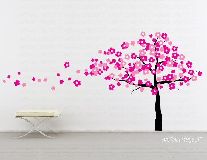 Wall Decal   Wind Blowing Cherry Blossom Tree  