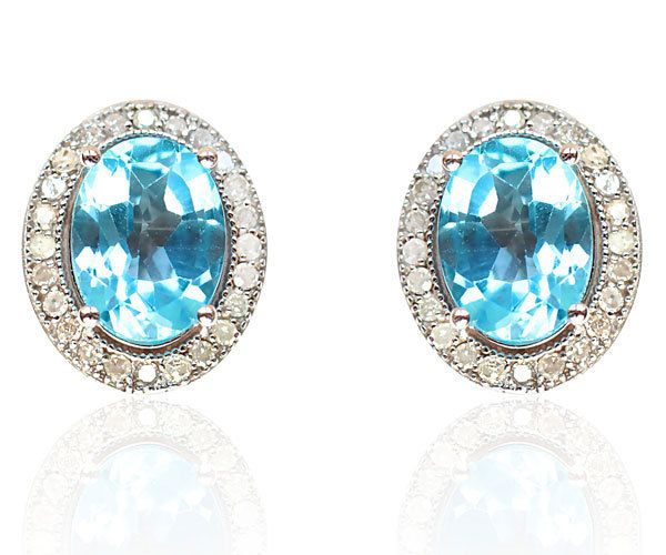 Blue Topaz and Genuine Diamond Earrings in 18K White Gold  