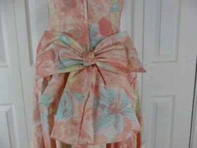 VINTAGE 80s Prom Party Dress Cotton Pink Floral 7/8 Small FULL Skirt 