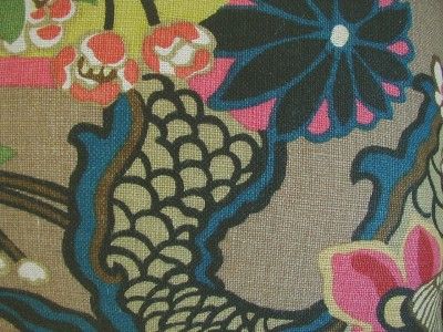 Schumacher Print Linen Fabric Designer Throw Pillows Chiang Mai Dragon 